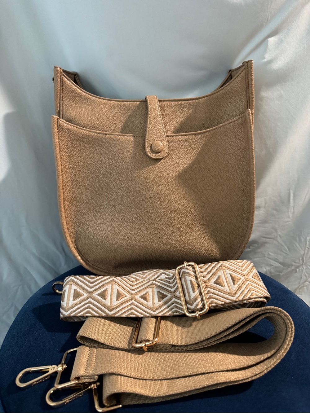 Ahdorned Tan Crossbody Shoulder Bag with 2 Removable Adjustable Straps